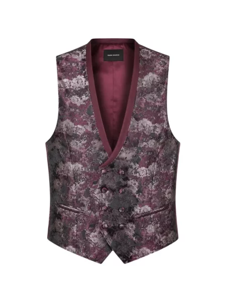 Vestă Ramon Sanjurjo cu model floral din jacard cu două rânduri de nasturi violet