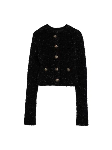 Lniany krótki sweter Balenciaga czarny