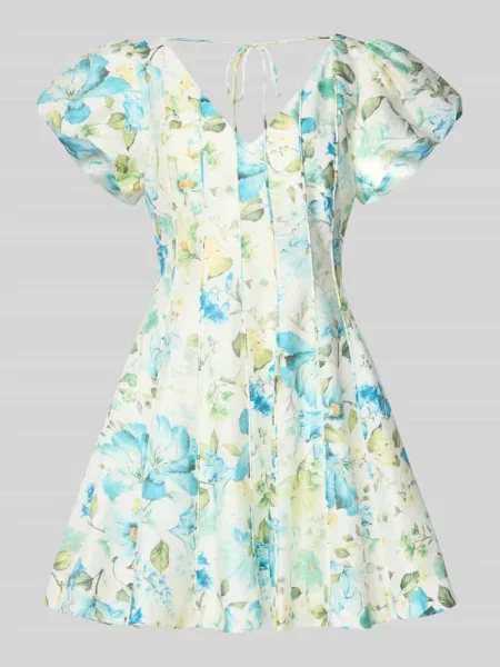 Sukienka koktajlowa rozkloszowana z mieszanki lyocellu z dodatkiem lnu model ‘CAMDEN’ Forever New błękitna