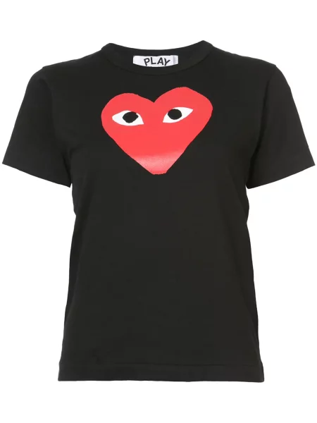 Tricou Comme Des Garcons Play cu imagine cu motiv cu inimi negru