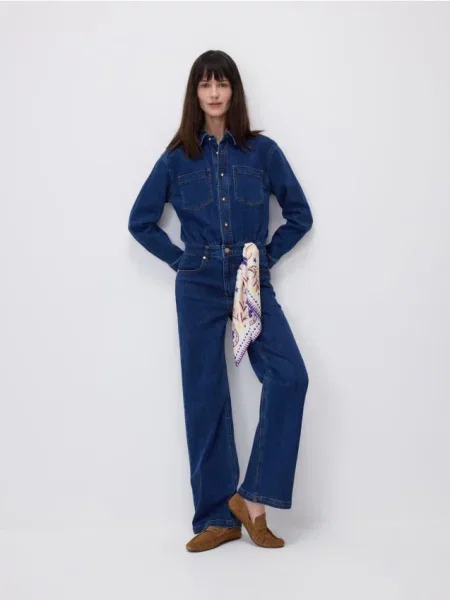 Reserved Jeansowy kombinezon granatowy