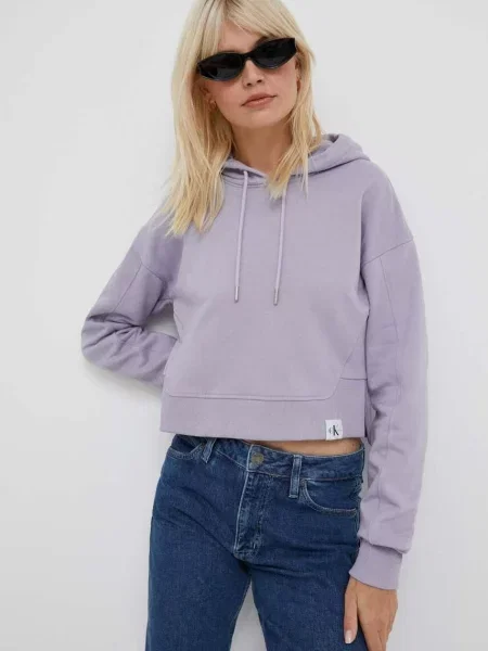 Bluza z kapturem Calvin Klein Jeans Rib Mix Lilac XS fioletowa