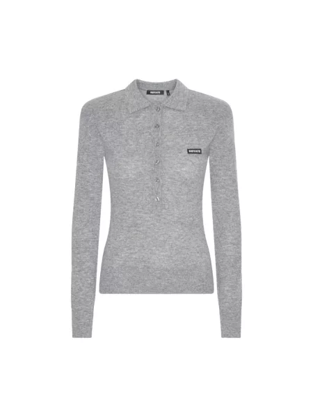 Sweter Rotate wełniany z logo szary