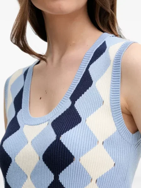 Pulover Benetton tricotate cu model argyle albastru