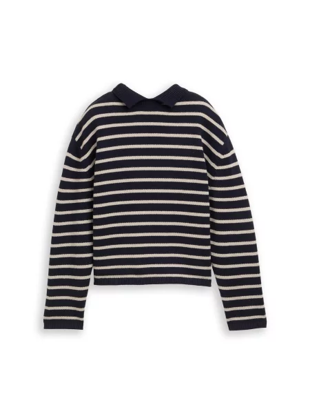 TOM TAILOR DENIM Sveter / námornícka modrá béžová