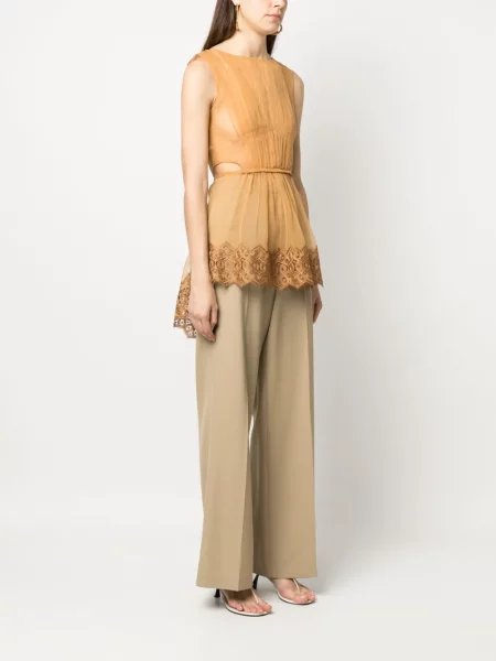 Μεταξωτός τοπ Alberta Ferretti καφέ