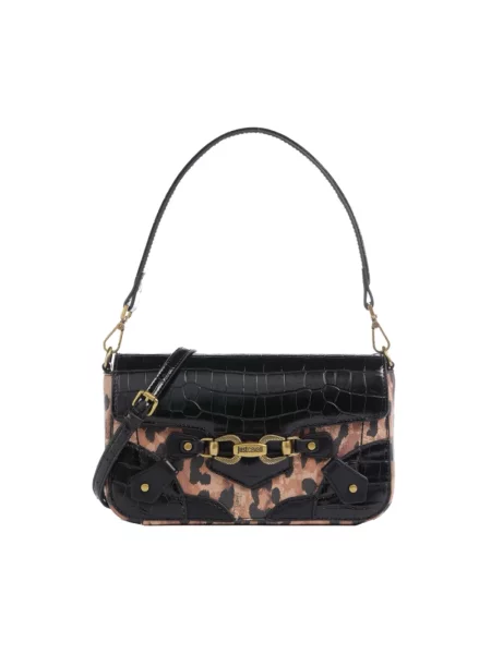 Torebka skórzana Just Cavalli skórzana w wężowy wzór brązowa