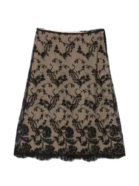 Fustă midi Fendi cu model floral din dantelă negru