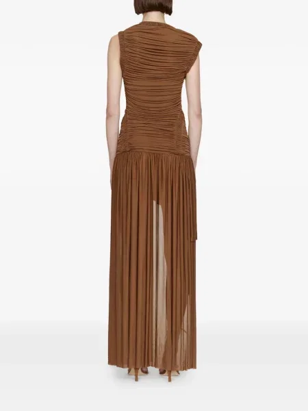 Rochie maxi Christopher Esber drapată de costum maro