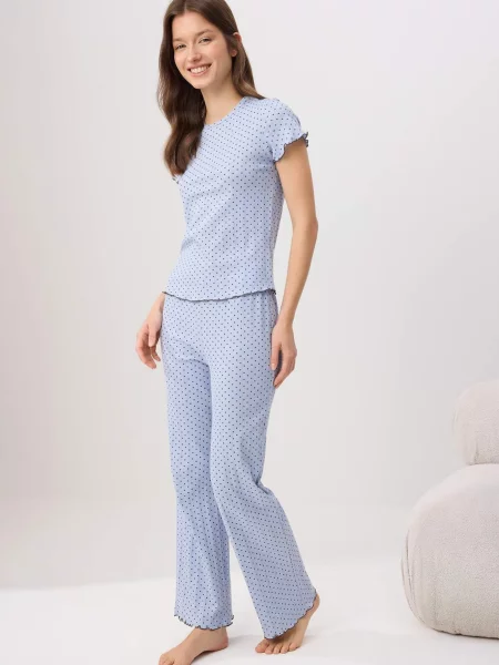 Trendyol Pijama albastru deschis negru
