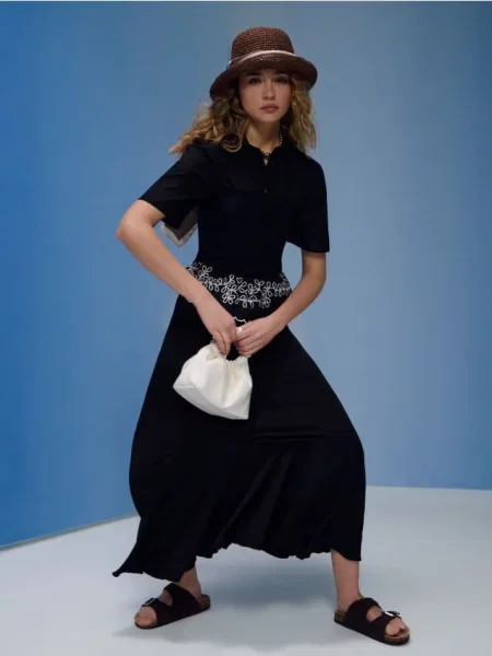 Максі-спідниця з асиметричним драпіруванням чорний