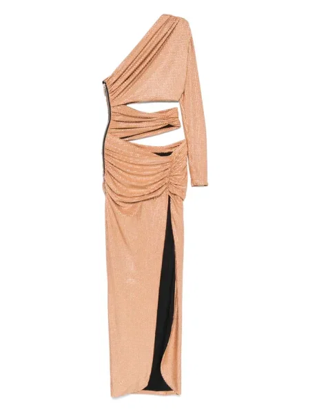 Maksi sukienka maxi Mitiliane Couture z kryształkami garniturowa brązowa