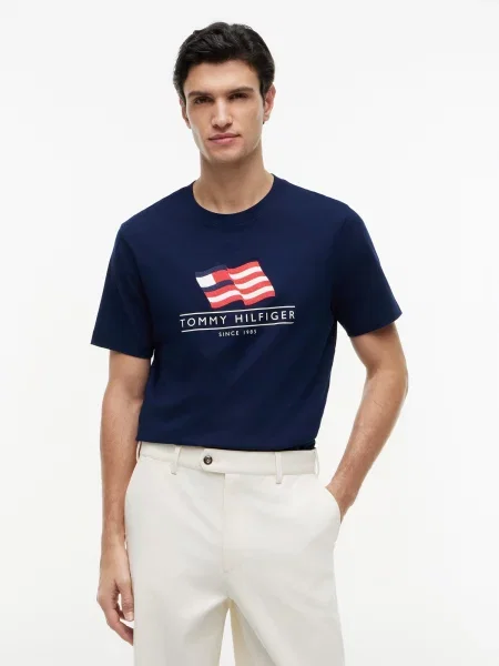 TOMMY HILFIGER Tričko MAIN FLAG modrá červená