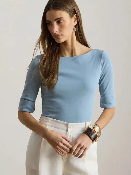 Lauren Ralph Lauren kratka majica z bombažem modra