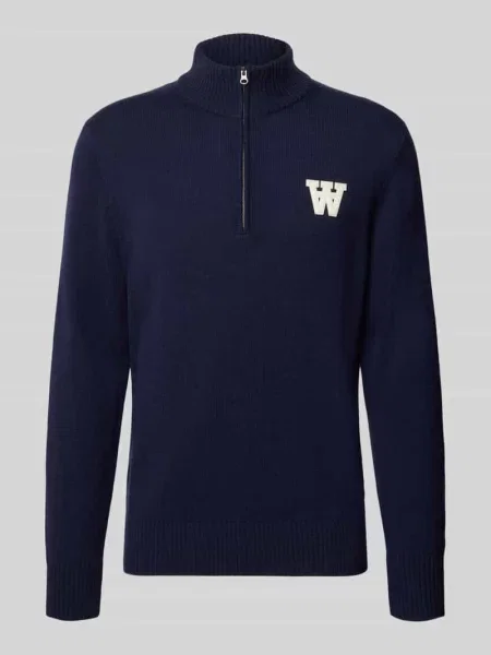 Sweter z dzianiny z czystej wełny jagnięcej z naszywką z logo model Tay' Wood Wood niebieski
