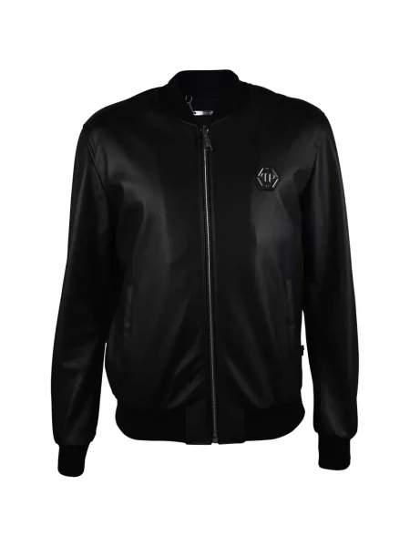 Geanta de piele Philipp Plein cu autograf negru