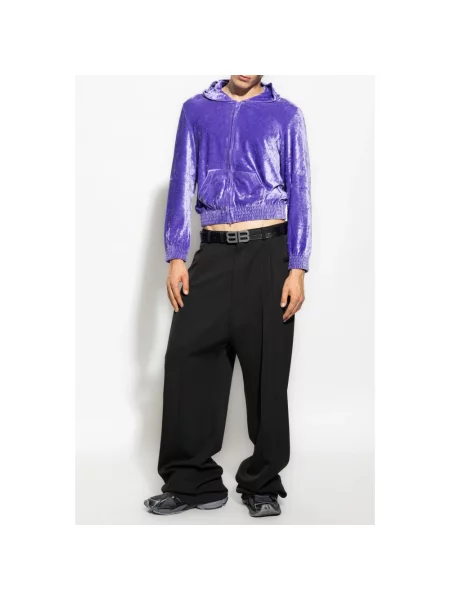 Lniana bluza z kapturem Balenciaga z kapturem fioletowa