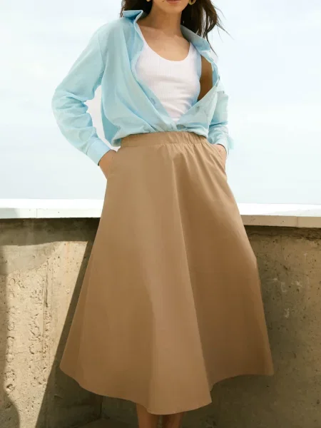 Спідниця міді Seventeen бавовна/віскоза бежевий