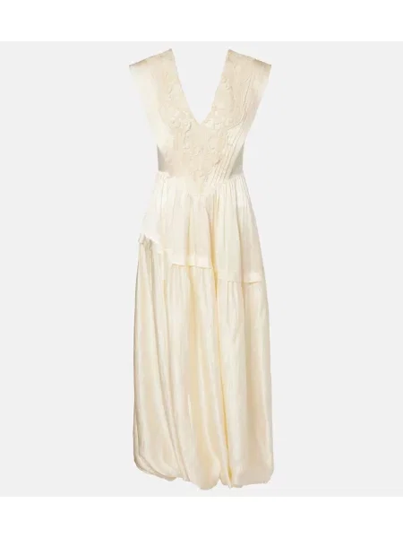 Obleka maksi maxi obleka Xu Zhi s čipko bela