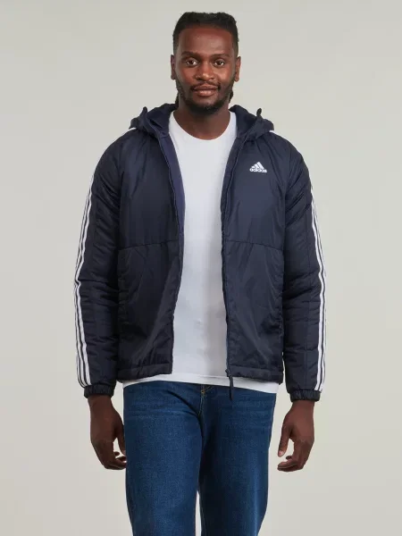 Geacă Adidas cu dungi cu glugă albastru