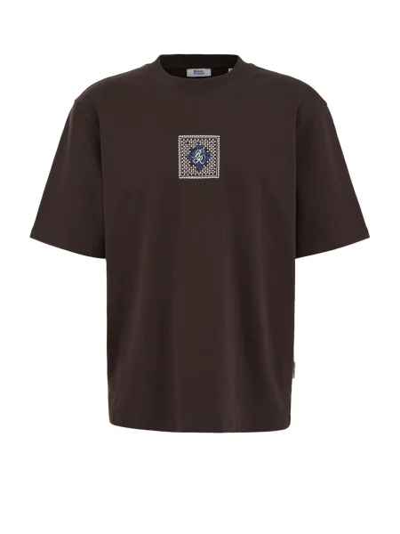 WE Fashion Tricou albastru / maro închis alb