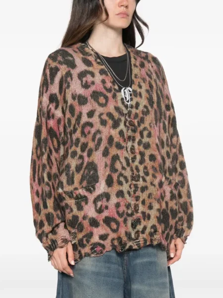 Cardigan R13 zdrențuiți cu model leopard