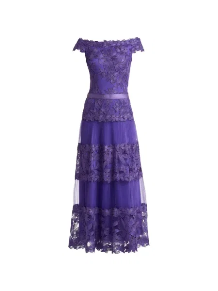 Rochie midi Tadashi Shoji cu model floral de costum violet