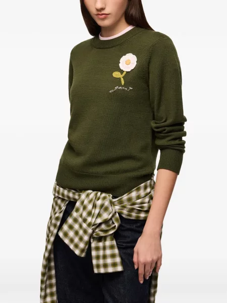 Pulover Ganni cu model floral verde