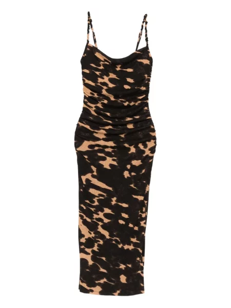 Sukienka midi Nanushka z nadrukiem do kolan garniturowa brązowa