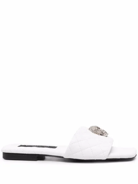 Sandale Philipp Plein fără toc de cristal alb