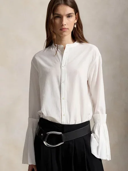 Polo Ralph Lauren cămașă pentru femei cu amestec de mătase alb