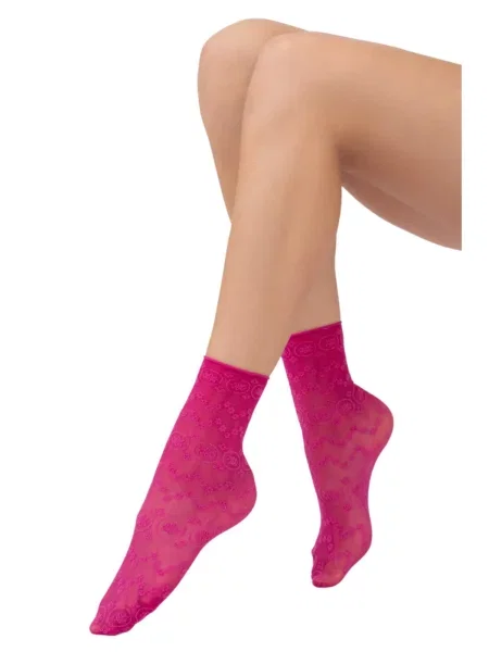 Sokisahtel Ponožky FABIENNE floral sheer socks' ružová