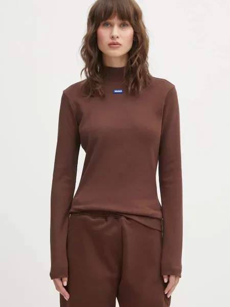 Hugo Blue longsleeve Easy Longsleeve_B brązowy z półgolfem niebieski