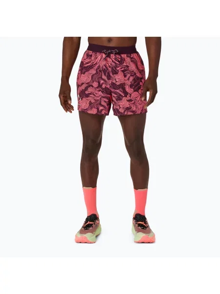Pantaloni scurți de alergare pentru bărbați Asics Fujitrail All Over Print Short Blazing Coral/Dark Aubergine