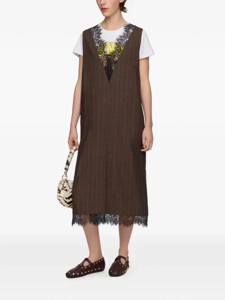 Rochie midi Ganni din dantelă maro