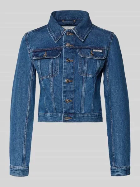 Kurtka jeansowa o krótkim kroju z detalem z logo Calvin Klein Jeans niebieska
