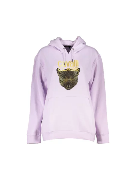 Bluza z nadrukiem Cavalli Class z kapturem fioletowa
