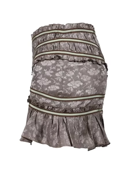 Fusta mini Knwls cu model floral cu volane din jacard maro