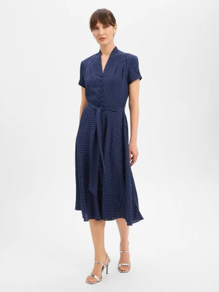 Taliowana sukienka koszulowa z wykładanym kołnierzem model EARNEST' Lauren Ralph Lauren niebieska