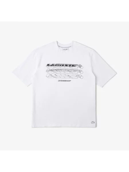 Lacoste Koszulka Z Luźnego Materiału Piqué Z Bawełny Organicznej biała