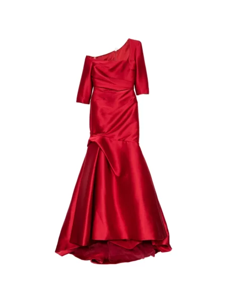 Rochie Monique Lhuillier cu volane asimetrică roșu