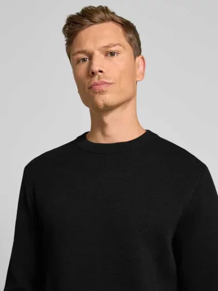 Sweter z dzianiny o kroju regular fit z czystej bawełny model MILANO' Jack & Jones Premium czarny