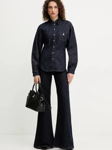 Patrizia Pepe koszula jeansowa regular z kołnierzykiem klasycznym granatowy