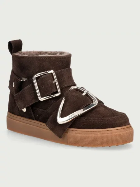 Inuikii Classic Low Buckle cizme de zăpadă pentru femei din piele întoarsă maro