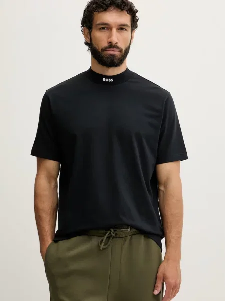 BOSS GREEN Tricou Tee Collar | stretch negru