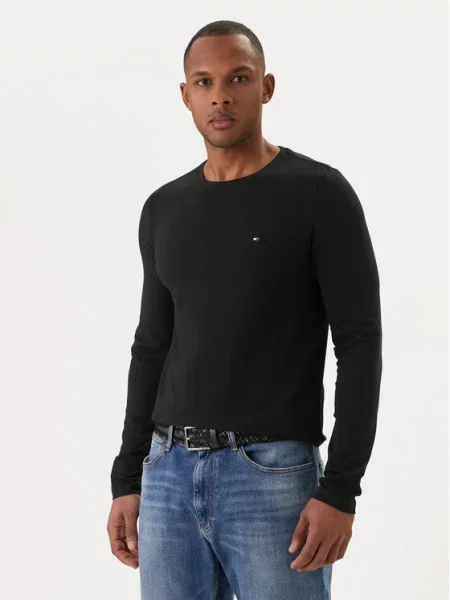 Tommy Hilfiger Marškinėliai ilgomis rankovėmis Stretch Tee juoda