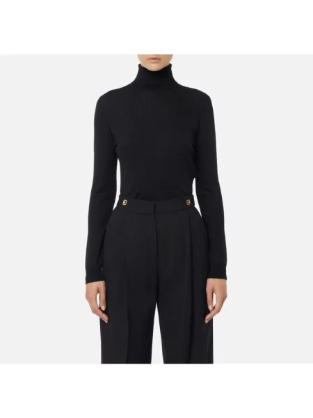 Sweter z golfem Elisabetta Franchi wełniany czarny