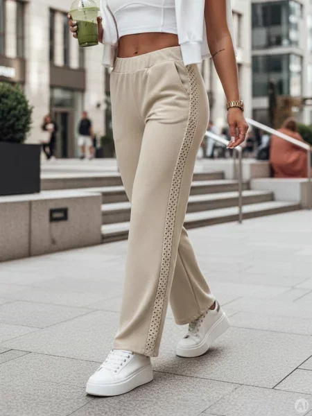 Spodnie wide leg prążkowane LUXEEN mokka Dstreet