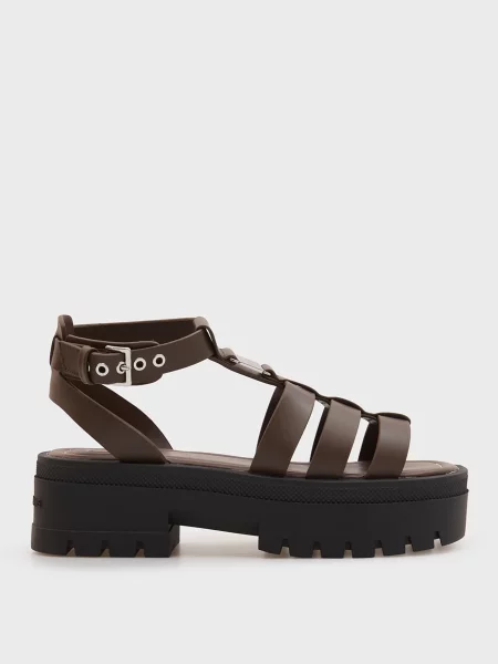 Шкіряні босоніжки Tommy Jeans коричневі