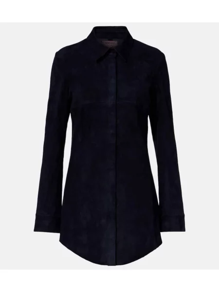 Rochie tip cămașă Stouls din piele de căprioară de costum albastru